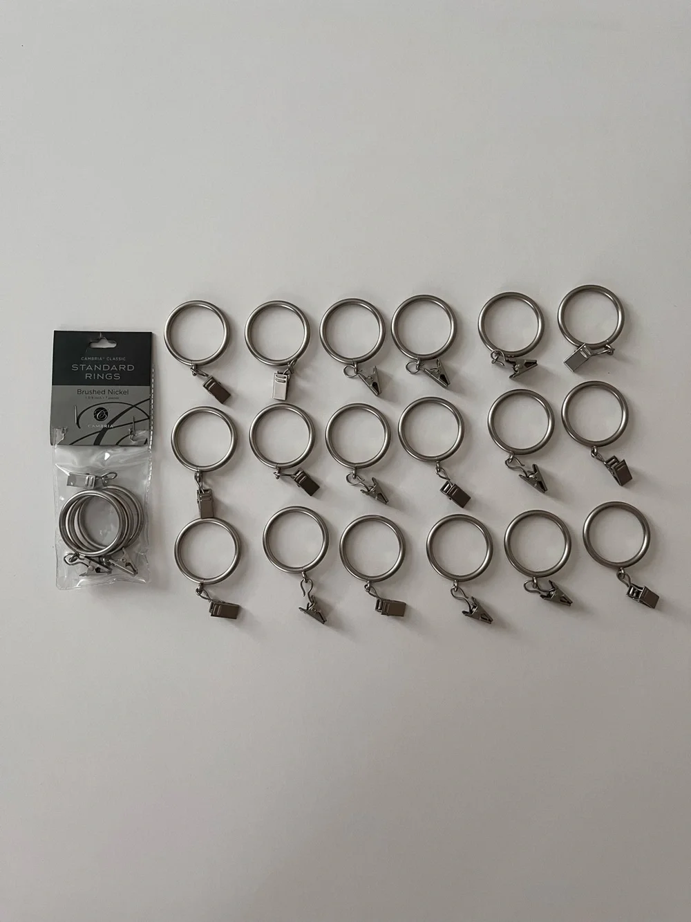 Lot of 21 Cambria Brushed Nickel Curtain Drapery Clip Rings 1 3/8”
